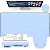 Dapesuom Large Gaming Mouse Pad, Mouse Pads with Wrist Rest Wrist Support, 4in1 Big XXL Desk Mat Desk Pad + Ergonomic MousePad + Memory Foam Keyboard Mat Wrist Rest + Coaster Set for Computer,Sky Blue