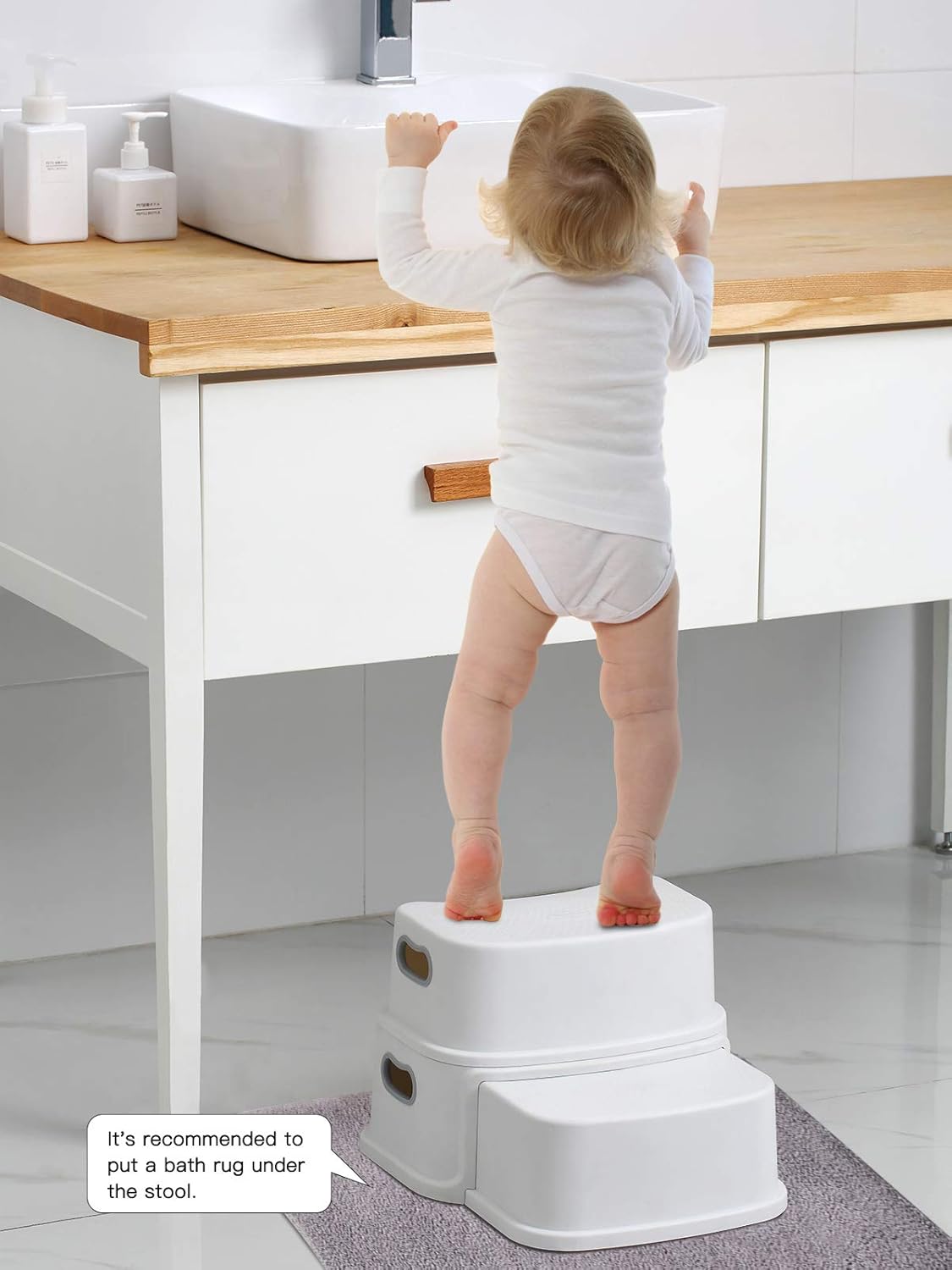 Glamore 2 Step Stool for Kids, Toddler Step Stool, Kids Step Stool for Potty Training, Bathroom Toilet Stool, Slip Resistant, Dual Height 4.5"- 9.4", Dual Width 5"- 6", White 1 Pack : Baby
