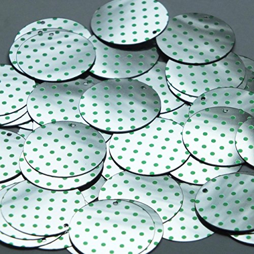 Sequin Green Polka Dot on Silver Round 30mm Couture Loose Paillette Sequins