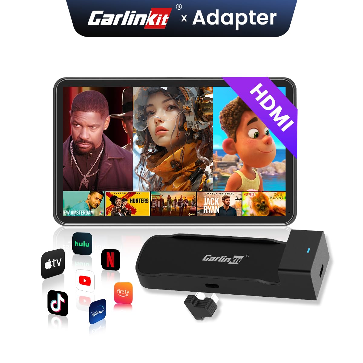 Carlinkit CarPlay HDMI Adapter Designed for TV-Stic ks?Fit for Wired CarPlay Car?Supports TV-Stic ks?Watch Netflix YouTube TikTok etc.Videos on CarPlay?Up to 1080p Support?FireDrive Car Adapter