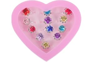 Artibetter Kids Rings 12pcs Little Girl with Heart Shape Box Adjustable Rhinestone Gem Rings Girl Pretend Play and Dress up R