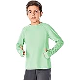 Boys Long Sleeve Athletic Shirts Kids Quick Dry Thumb Hole T-Shirts Tops with Pockets 4-14 Years