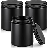 8 oz Glass Jars with Metal Lids, 3 Pack Small Black Glass Jars with Lids | Leakproof, BPA-Free, Empty Glass Containers with Blank Labels for Sample, Cream, Lotion, Honey, Powder