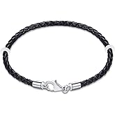 Black and Red Braided Leather Bracelet for Women/Men, Woven Genuine Leather Cord Bracelets with 925 Silver Lobster Clasp and Rubber Rings, Personalized for Mothers Day/Christmas Gifts Jewelry Making