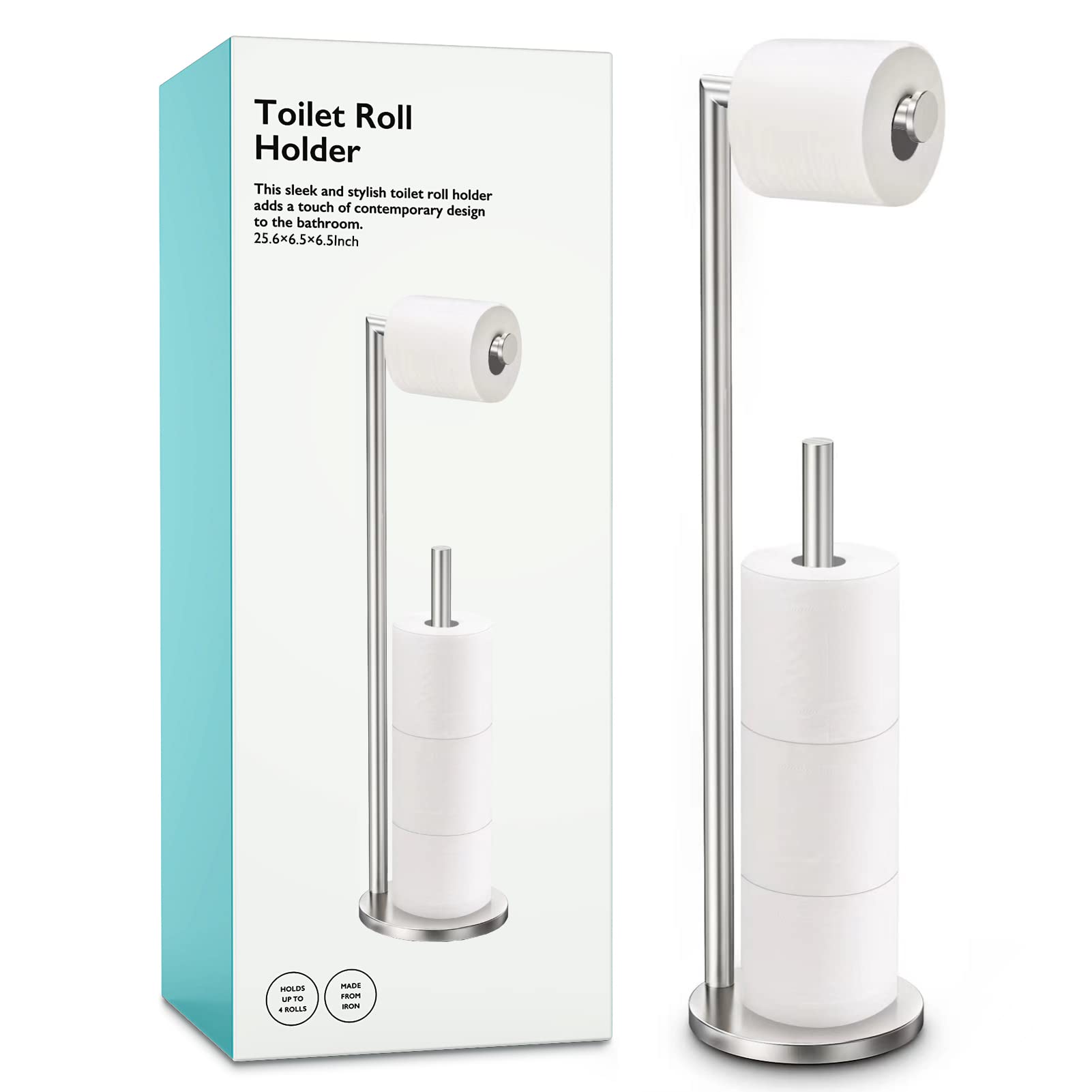 Photo 1 of Brushed Nickel Toilet Paper Holder Stand, Bathroom Toilet Paper Roll Holder Stand with Reserve, Free Standing Toilet Paper Holder with Storage