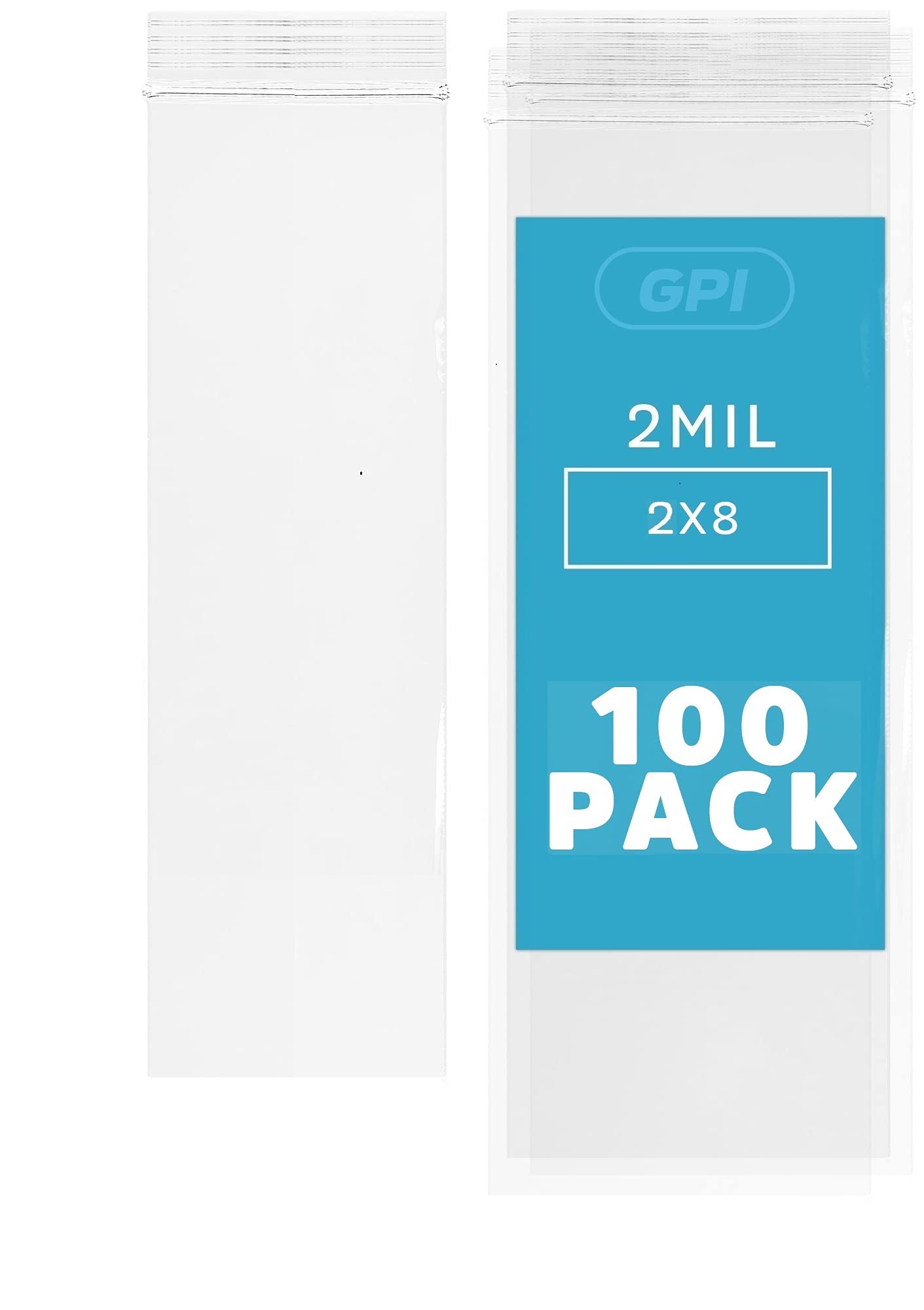 Photo 1 of 2" x 8" Long Zip Bags, 100 Pack, Clear Plastic Reclosable Zip Baggies, 2 Mil Thick, Resealable Poly Bags for Packaging Insence, Necklaces, Jewelry & Office Supplies. GPI