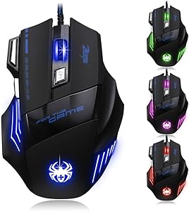 Zelotes 7200 DPI 7 Buttons Professional LED Optical USB Wired Gaming Mouse Mice for Gamer