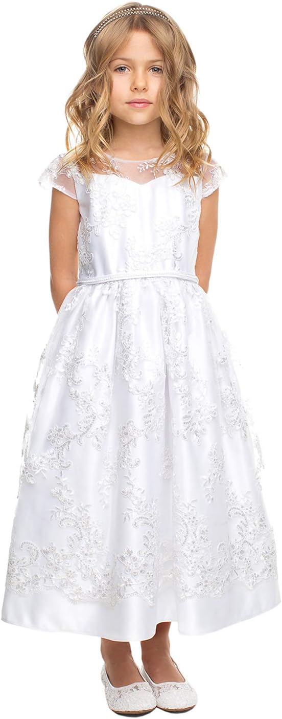 White Flower Girl First Communion Pageant Wedding Birthday Dress