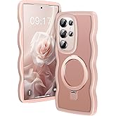 KMAMBAG [Magnetic Stand & Wave Frame] Case for Samsung Galaxy S25 Ultra [Fit for MagSafe] [Military Drop Protective] Not Yellowing Translucent S25 Ultra Phone Ring Cover for Women Men 6.9" Pink