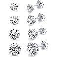MASOP VOGU 2-8mm Sterling Silver Cubic Zirconia Stud Earrings Set Hypoallergenic Tiny Round Ball 14K White Gold Plated Round Cut CZ Simulated Diamond Cartilage Studs for Girls Women Men