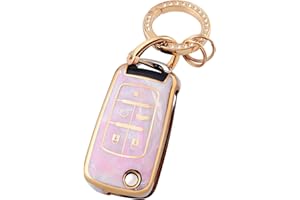 OFFCURVE for Chevy Buick Key Fob Cover, TPU Key Fob Case Cover for Buick Encore Chevy Chevrolet Camaro Equinox Impala Sonic Trax GMC Terrain Flip 5 Buttons, Pink/Pattern Random