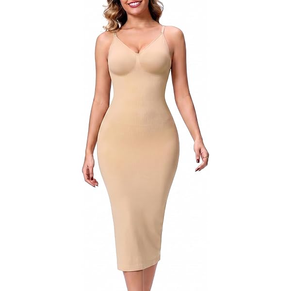 waist trainer under bodycon dress Full Slip for Under Dresses Summer Bodycon Dress for Women Sleeveless Casual Party Tummy Control Shapewear Slip Body Shaper Dress at Amazon Women's Clothing store