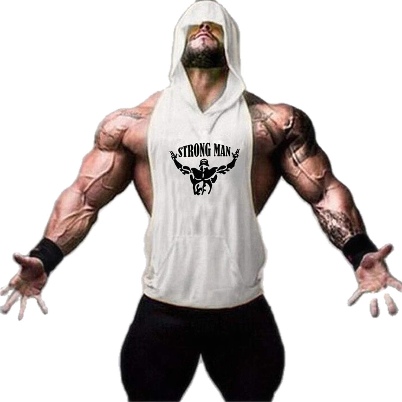 Cabeen Men's Animal Bodybuilding Sleeveless Hoodie Tank Tops Shirt Hooded Vest Train Wear