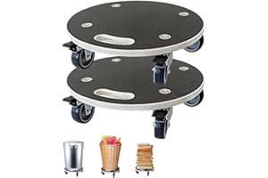 HBFBDRCT 15-Inch Round Wood Platform Dolly with TPR Silent 2" Wheel with 2 Brake +2 Without, 551-lb Load Capacity Heavy Duty Wood Furniture Dolly, Multifunctional Movers Carrier,Plant Dolly, Two Pack