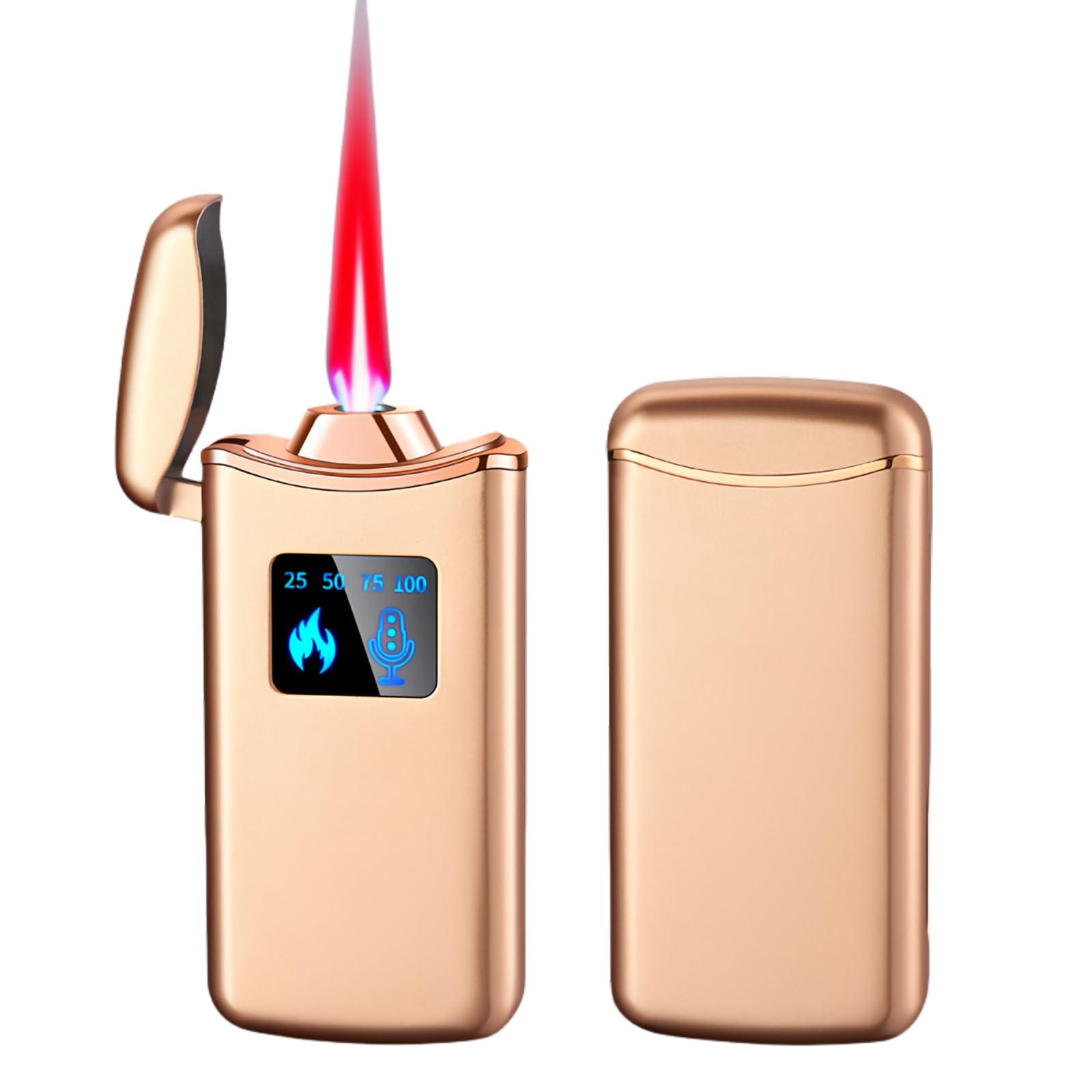 Photo 1 of NINSI Smart Butane Lighter, Voice-Activated Sensor Torch Lighter with 4 Ignition Modes, Windproof Red Flame Refillable Lighters (Without Fuel) (Gold Sand)