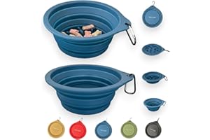 TITO'S CLOSET Tito’s Closet Dog Travel Bowl 2-Pack, Includes Collapsible Water Bowl for Dogs and Slow Feeder, 100% Silicone, Leak Proof, 20 Ounces, Blue