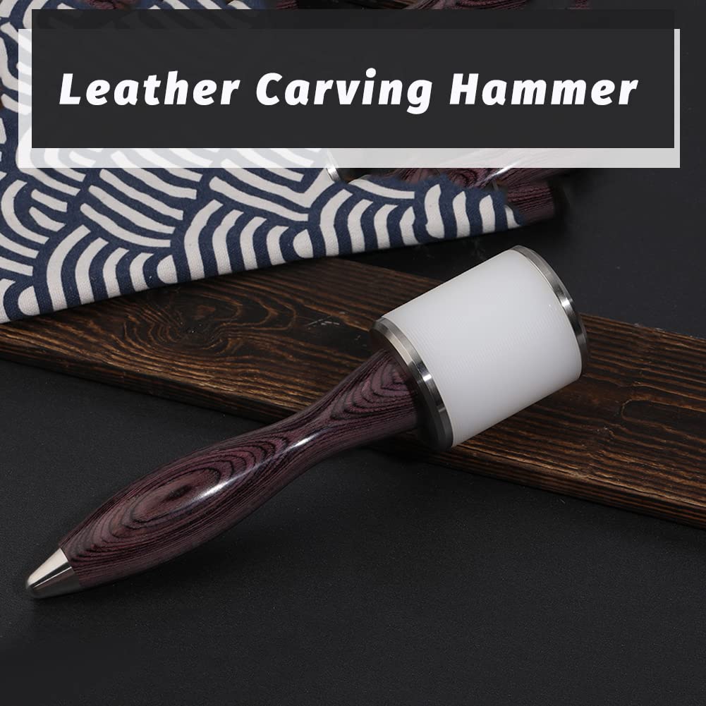 DIUDUS Leather Hammer Craft Leather Carving Nylon Hammer Leather Mallet Stamping Tool Leather Maul Comfortable Wooden Handle DIY Leather Work Hammer for Handmade Project (Purple/Water-Rippled)