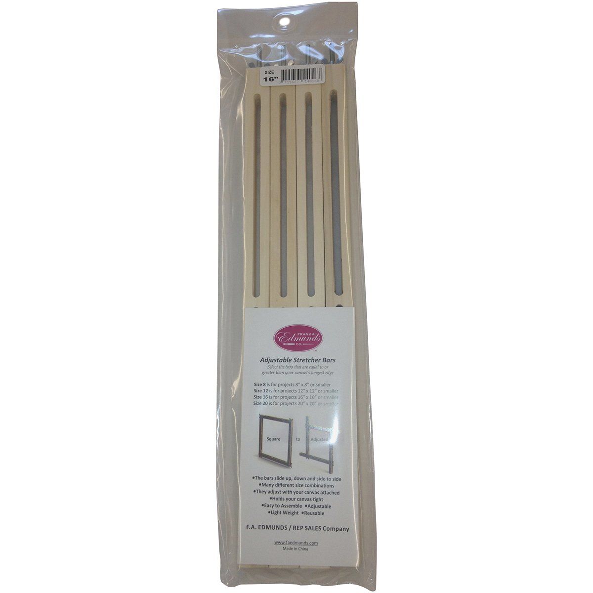 Edmunds Wood Adjustable Stretcher Bars-16-inch x 16-inch 4/Pkg