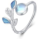 CUOKA MIRACLE Leaf Moonstone Ring S925 Sterling Silver Leaf Moonstone Rings For Women Open Adjustable Ring Moonstone's Jewelry For Women Mother's Day Jewelry