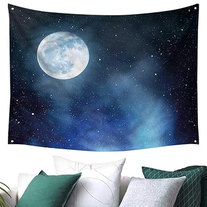 Amazon Com Moon Square Tapestry Starry Night Sky Full Moon