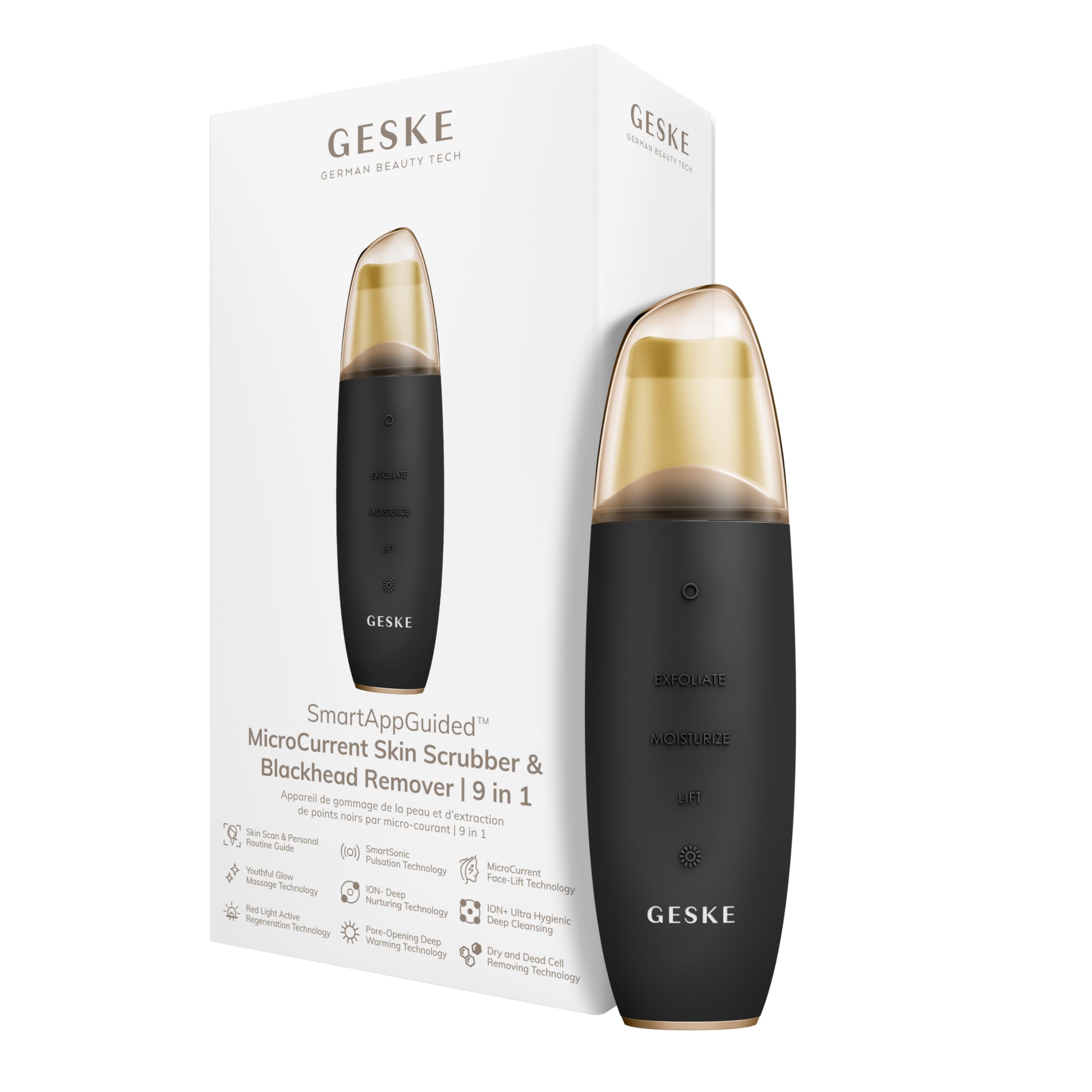 GESKE SmartAppGuided™ MicroCurrent Skin Scrubber & Blackhead Remover | 9 in 1 | Skincare tool | Pores cleaner | Anti-aging and cleansing | Professional face lift | Blackheads removal & extraction — image 1