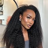 AUABEAUTY 200 Density Kinky Straight Half Wig Human Hair 20 Inch, 3 In 1 Seamless Flip Human Hair Half Wigs for Black Women Glueless Wear Go Beginner Friendly With Drawstring Wig Human Hair