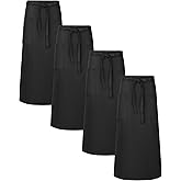 Xtinmee 4 Pcs Bistro Aprons Two Pockets 32 Inch Waterproof Half Waist Black Bistro Apron with Extra Long Waist Ties for Unisex Adult Front-of-house Staff