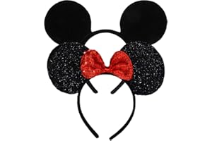 FANYITY Mouse Ears Headbands Sequin Hair Band for Girls Women Boys Party, 2 Pieces (RED&BLACK)
