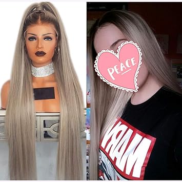 Amazon Com Ombre Ash Blonde Wig Straight Lace Front Wig Brown
