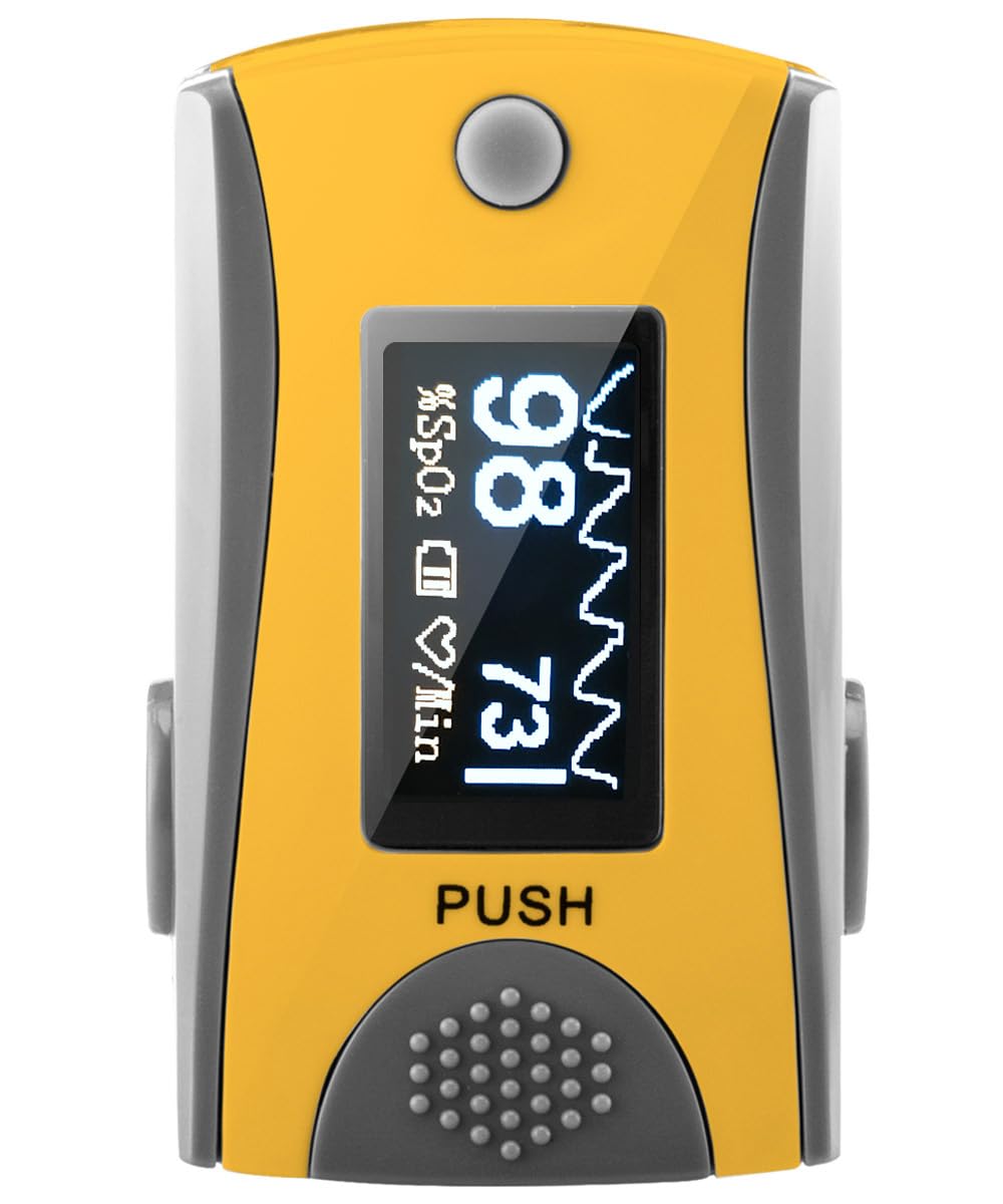 BLT M70 Fingertip Pulse Oximeter CE Approved, Sats Probe SpO2 Blood Oxygen Saturation Monitor Finger with Heart Rate for Kids & Children and Adult (Includes Batteries) (Gray Yellow) — image 1