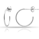 Hoops & Loops 925 Sterling Silver Open 1.5mm Thin Polished Round C-Hoop Earrings for Women, Silver, Yellow, Rose Gold, Black 15mm-40mm