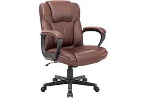 Shahoo Executive Office Chair Mid Back Swivel Computer Task, Ergonomic Leather-Padded Desk Seats with Lumbar Support,Armrests, Brown