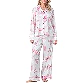 ZZEVOLSS Womens Silk Satin Pajamas Set Floral Printed Long Sleeve Button Down Shirt Wide Leg Pants Set Sleepwear Loungewear