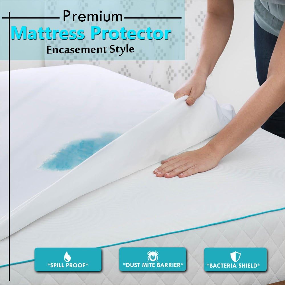 PC Diana Linen Mattress Cover/Mattress Protector Euro Single Ikea Size 30 Cm Pocket Drop -White Solid Anti-Allergy Zipped Poly cotton Waterproof,Breathable Membrane Premium Hypoallergenic
