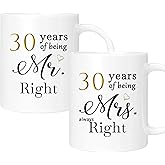 ERYUWOZA 30 Year Anniversary Coffee Mugs Set of 2, 30th Anniversary Wedding Gifts Decorations for Couple Parents Grandparents Men Women Husband Wife Him Her, Gift Box Packaging, 11oz