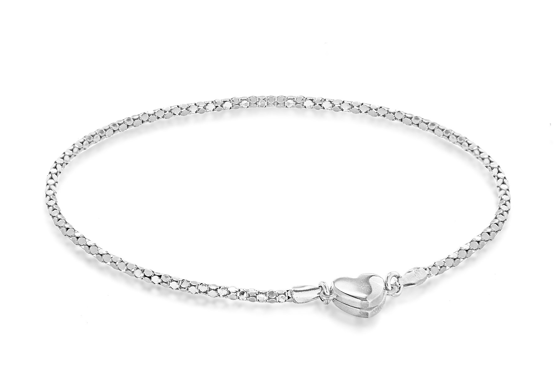 Tuscany Silver Women's Sterling Silver 6.4 mm Magnetic Heart Popcorn Chain Bracelet of Length 19 cm/7.5 Inch