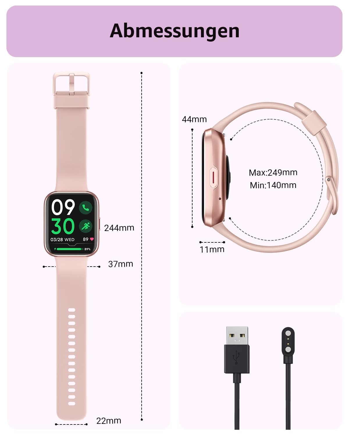 Tensky Smartwatch Damen mit Telefonfunktion 1,85" Smart Watch Alexa Integrierte 3ATM, 110+ Sportmodi, Schrittzähler Uhr Herzfrequenz Schlaf SpO2 Fitnessuhr für Samsung Android iOS 7