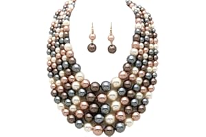 FASHION 21 Women's Simulated Faux Pearl Five Multi-Strand Statement Necklace and Earrings Set