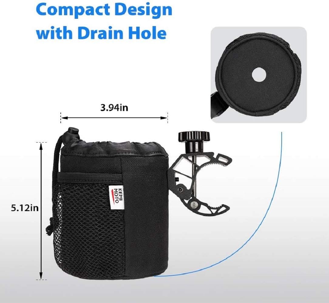 kemimoto Bar Cup Holder, Oxford Fabric Drink Cup Can Holder with Drain and Alligator Clip for Motorcycle, ATV, Scooter, Marine Boat, Kayak, Bike, Wheelchair, Walker, Golf Cart, RV, Camper, Desk: Automotive