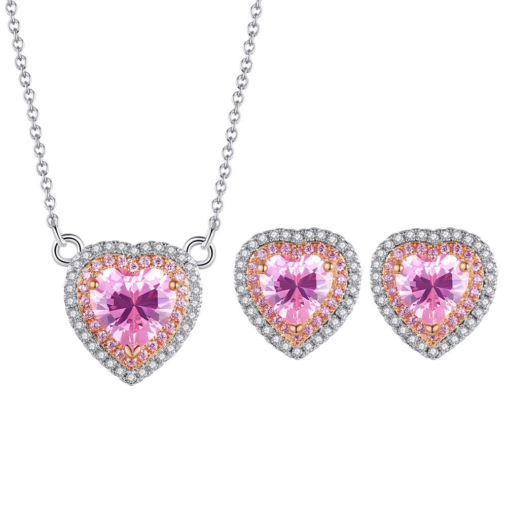 Cubic Zirconia Heart Earrings Necklaces Jewellery Set for Women - White Gold Plated Heart Cubic Zirconia Necklace Earrings