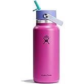Hydro Flask Water Bottle - Insulated Stainless Steel - Wide Mouth Flex Straw Lid, Non Spill, Leakproof and Refillable in 32 Oz Holiday Punch