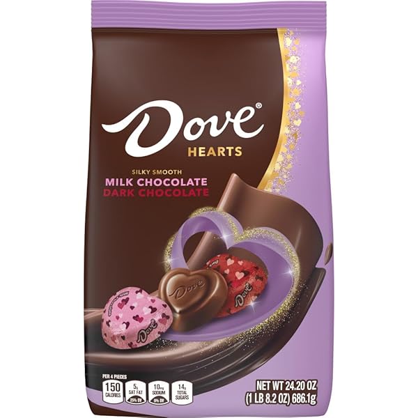 DOVE PROMISES MIXED HEART MILK CHOCOLATE & DARK CHOCOLATE, VALENTINE’S DAY CANDY HEARTS, 24.2 OZ BAG
