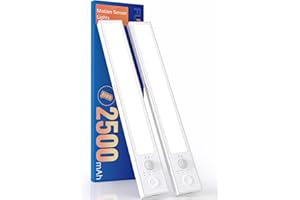 FULEN Motion Sensor Closet Lights, LED Under Cabinet Lighting Wireless, 2500mAh Rechargeable Battery Operated, Stick-on Under Counter Lights for Kitchen, Pantry, Closet, Stairs, 2 Pack, White, AL-1