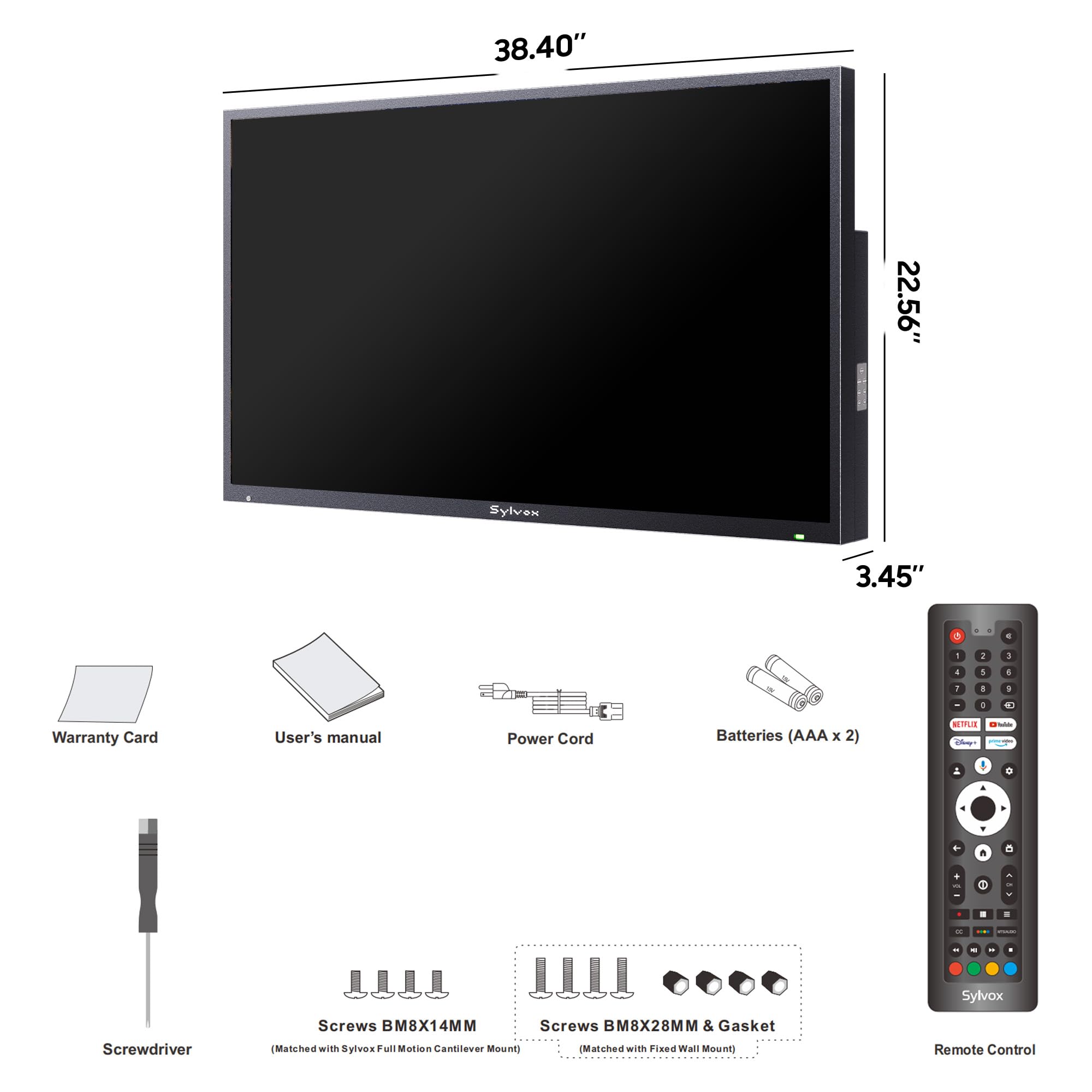 SYLVOX New 43” Outdoor Smart TV, Superior Waterproof Performance, Upgraded Matte Finish for Enhanced Anti-Glare Effect, Full Metal, with Dolby Atoms, 1000nits, Partial Sun Deck Pro 2.0+ Series