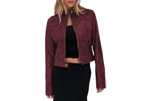 Onedreamer Women's Faux Leather Cropped jackets Casual Vintage Zip Up Stand Collar Motorcycle Short Coat Jacket