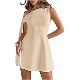 Floerns Women's Elegant Off The Shoulder Mini Dress Tie Side Sleeveless Formal A Line Dresses Apricot X-Small
