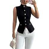 GORGLITTER Women's Button Up Vest Shirt High Neck Sleeveless Waistcoat Dressy Going Out Tops