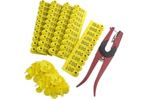 WMYCONGCONG Livestock Identification Ear Tags 1-100 Number Sheep Ear Tag Livestock Tags and Applicator Plier for Goat Sheep (Yellow)