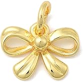 KitBeads 30Pcs Gold Plated Bow Charms Mini Flower Bowknot Dangle Brass Pendants for Jewelry Making with Jump Ring Necklace Bracelet Crafts Supplies