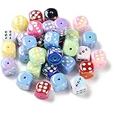 Ornazy 200Pcs 3D Colorful Acrylic Dice Spacer Beads with Hole 14mm UV Plating Square Dice Beads for Jewelry Making Keychain Crafts Decoration